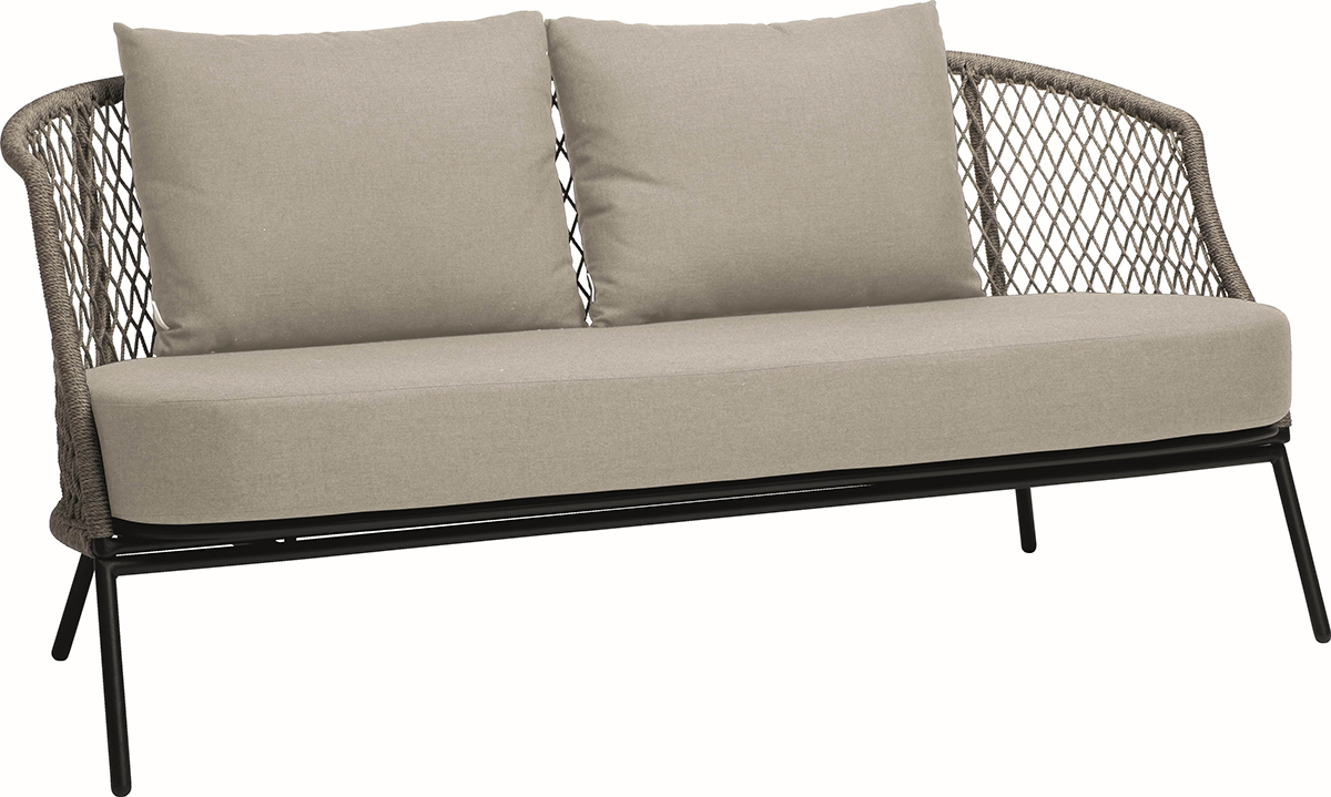 STERN Lounge-Sofa ODEA Aluminium schwarz matt/Kordel salt/Kissen Outdoorstoff cream 