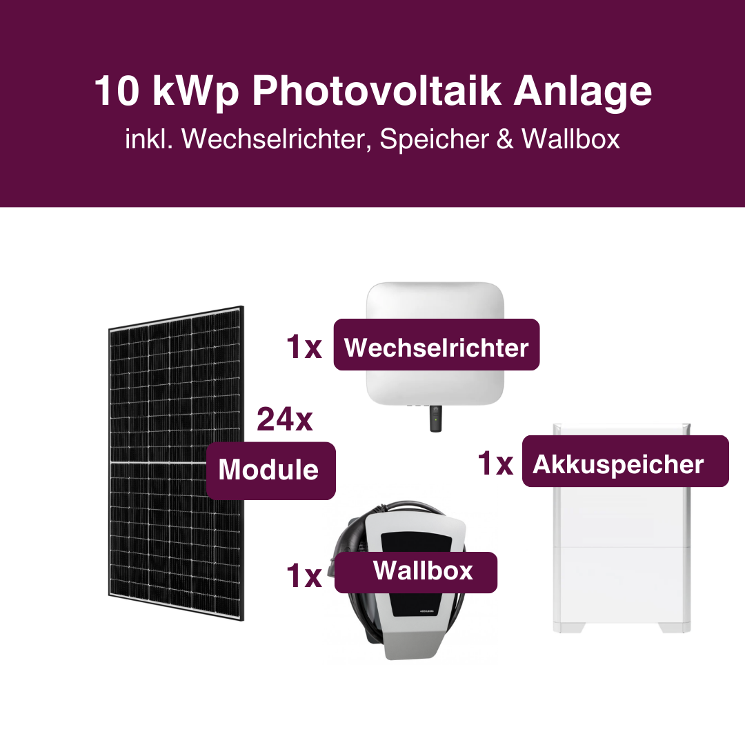 Photovoltaikanlage 10 kWp inkl. Wechselrichter, Speicher & Wallbox