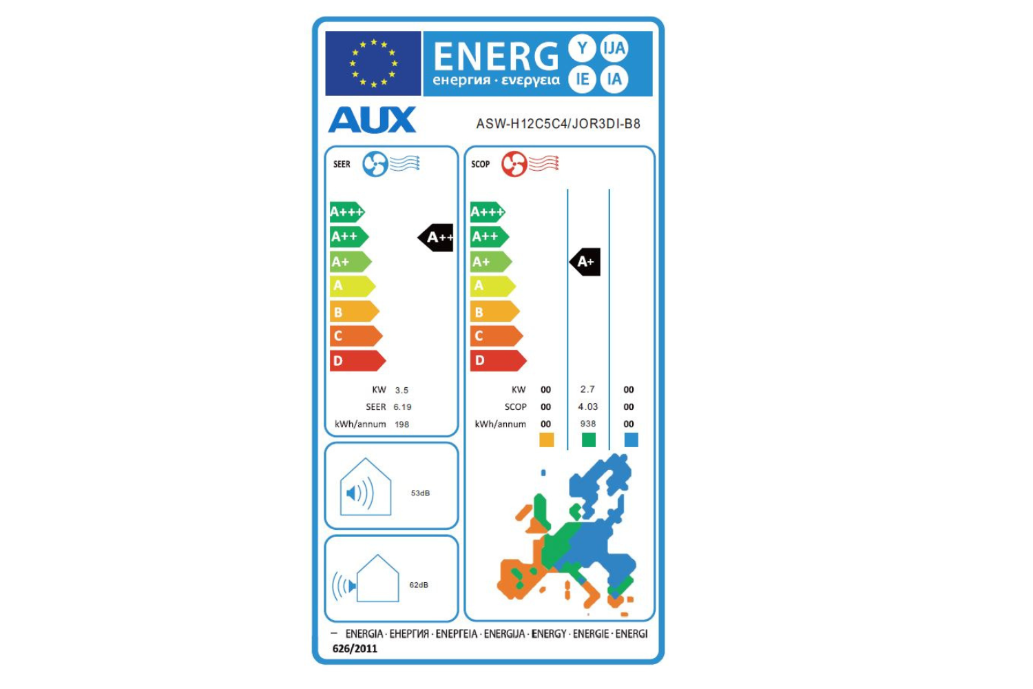 AUX Klimaanlagen Set J-Smart Nordic WiFi ASW-H18E3E4 + JOR3DI-C0 5,3 kW für 1 Zimmer mit 50 - 55 m²